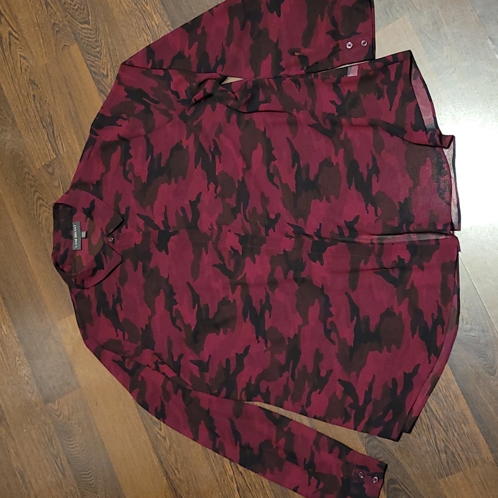 Lane Bryant Maroon Pattern Button Down Blouse Sz … - image 1